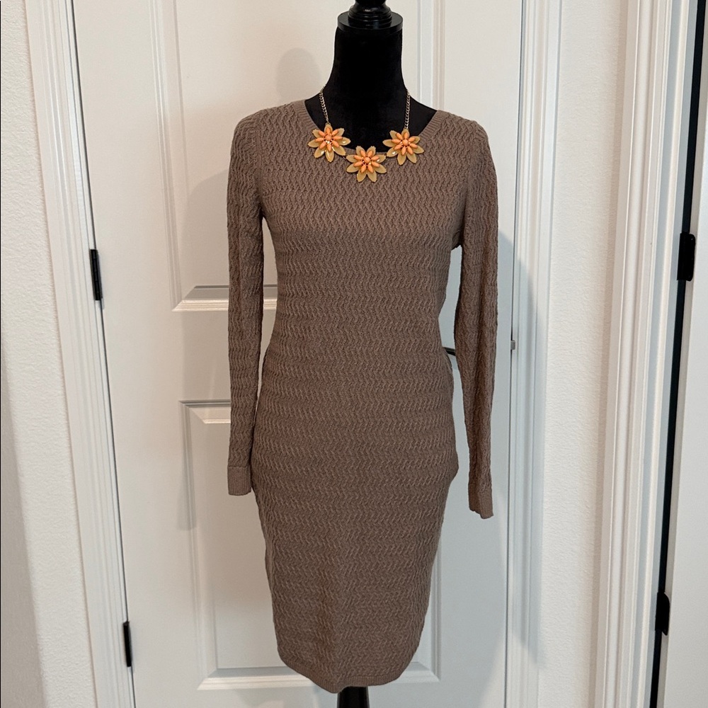 LOFT NWT Taupe Long Sleeve Knit Dress